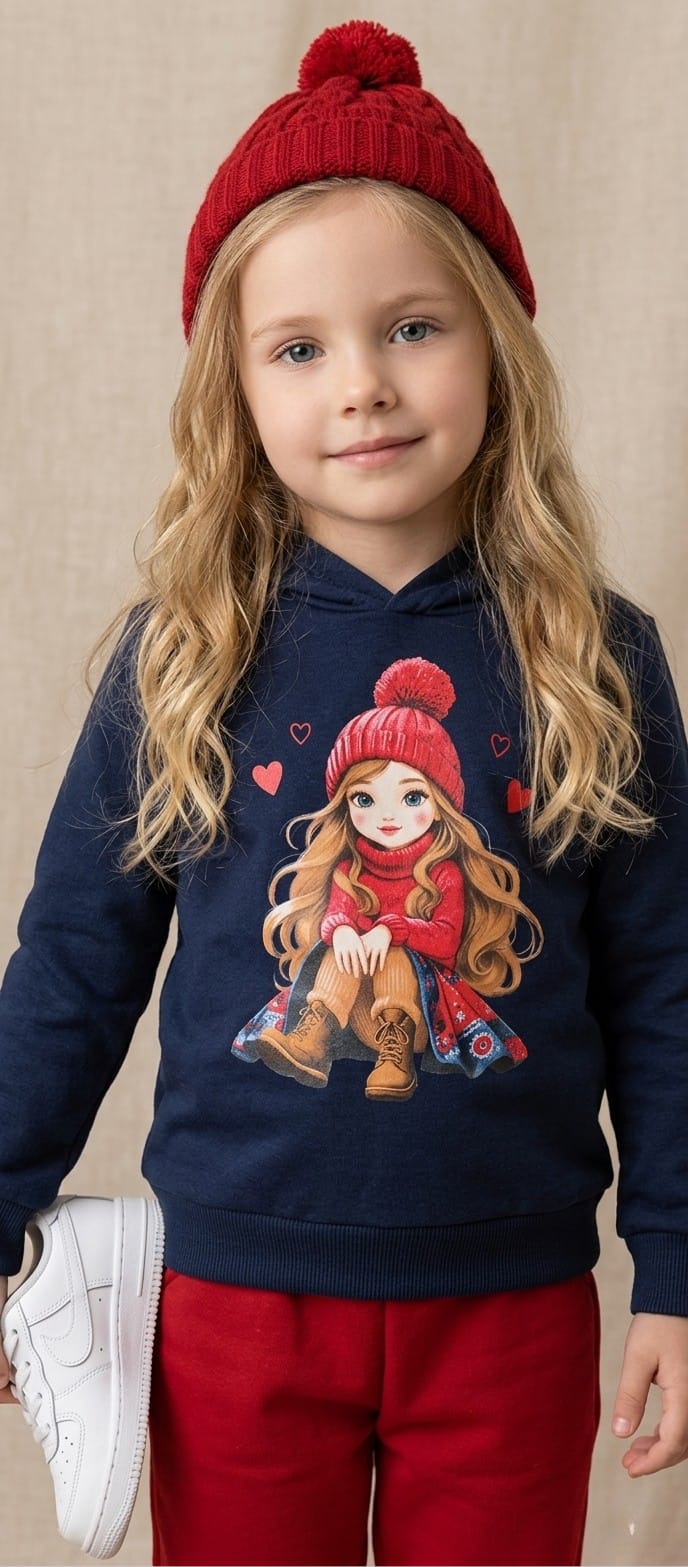 Conjunto de Moletom com Capuz Menina Infantil 100% Algodão – Conforto Quentinho e Estilo para o Dia a Dia