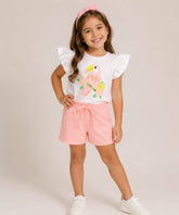 Conjunto Infantil Feminino Blusa com Estampa de Tucano e Short Molecotton