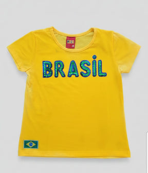 Blusa da Copa Brasil Infantil 100% Algodão com Lantejoulas