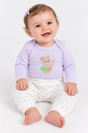 Conjunto Bebê Body Manga Longa + Calça Ursinho