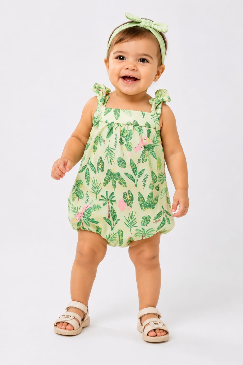 Macaquinho Infantil Feminino em Cotton Estampado Tropical
