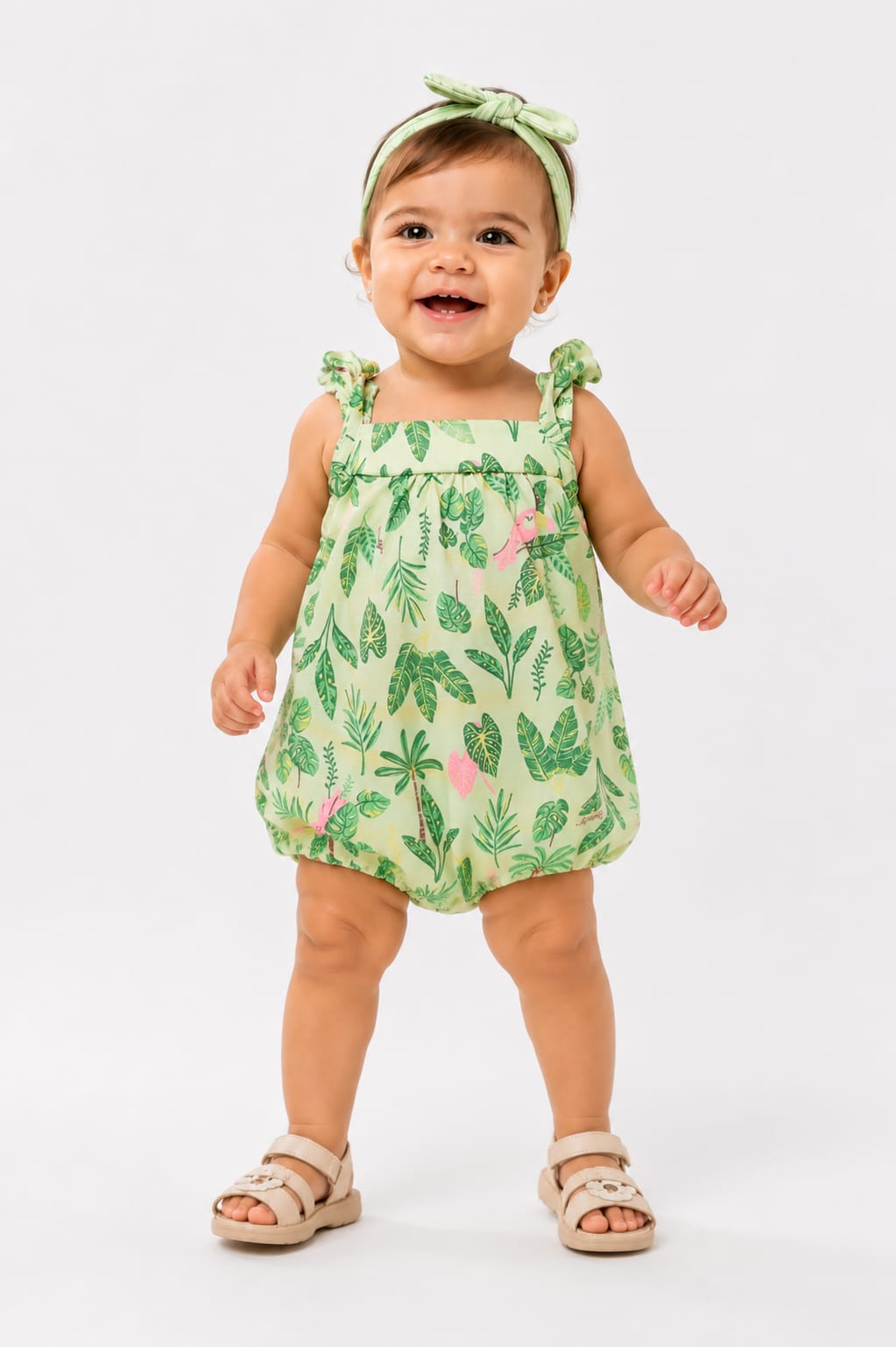 Macaquinho Infantil Feminino em Cotton Estampado Tropical