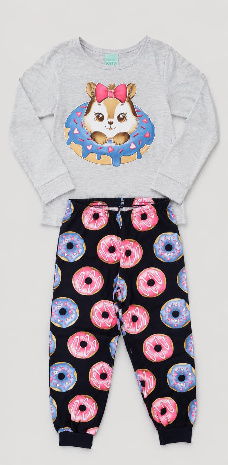 Pijama Infantil Feminino Meia Estação Donuts que Brilha no Escuro 100% Algodão