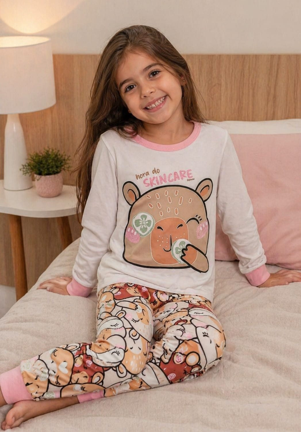 Pijama Infantil Meia Estação – Capivara | 100% Algodão | Brilha no Escuro