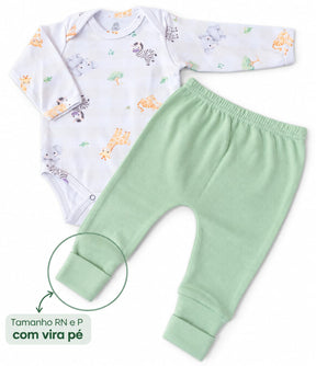 CONJUNTO BEBÊ BODY MANGA LONGA + CALÇA ESTAMPA SAFARI