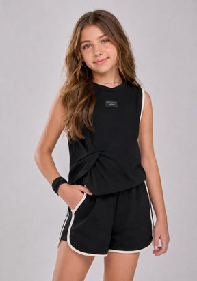 Conjunto Infantil Feminino Regata com Short Preto em Malha New Pequet Confort