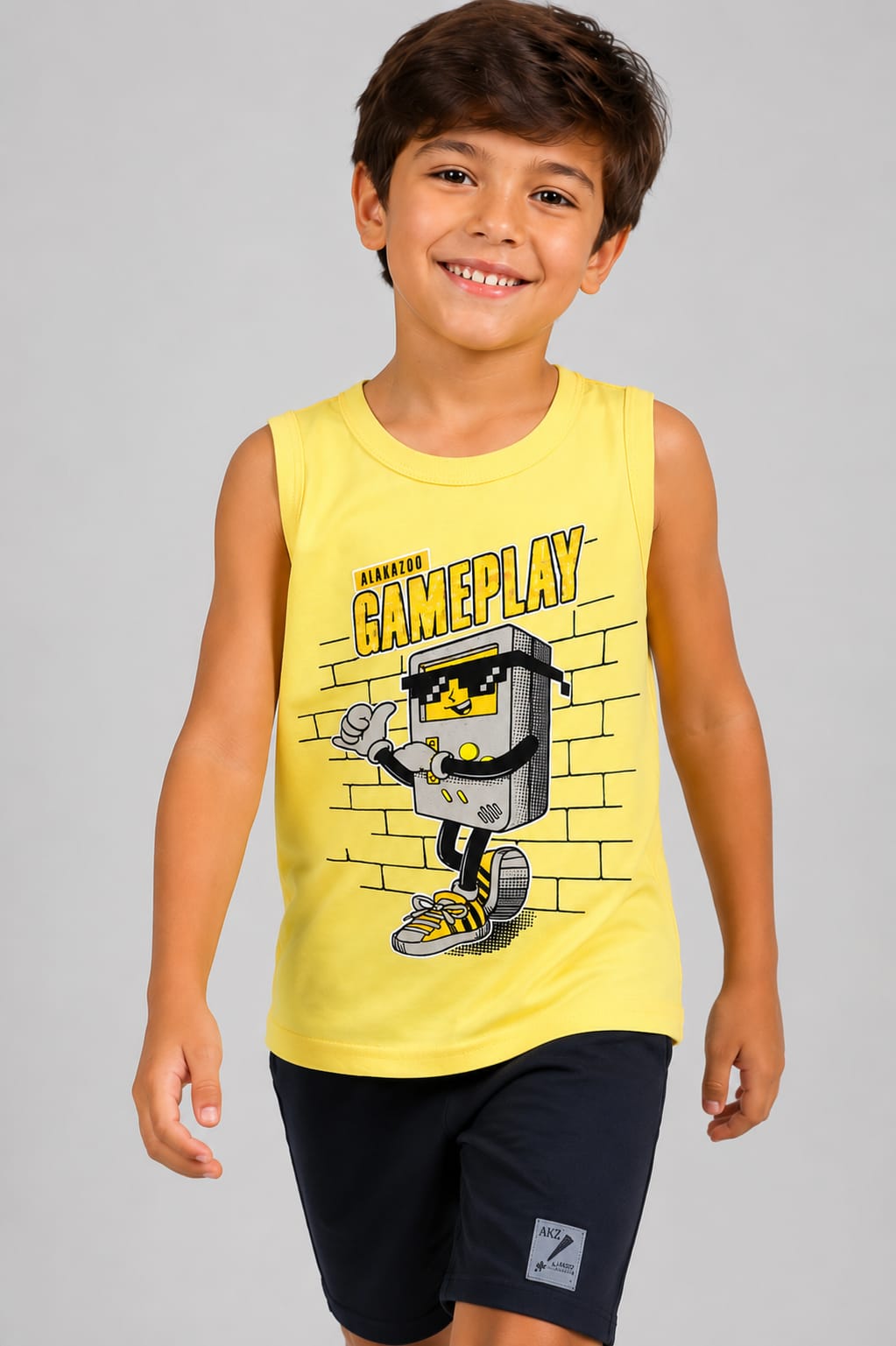 Conjunto Infantil Masculino Regata Gameplay Amarela com Short Marinho