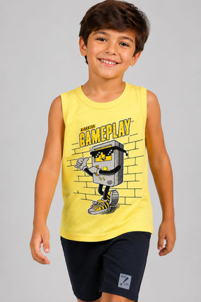 Conjunto Infantil Masculino Regata Gameplay Amarela com Short Marinho