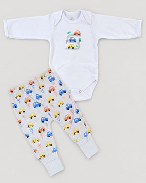 Conjunto Bebê Body Manga Longa + Calça Estampa Carrinho