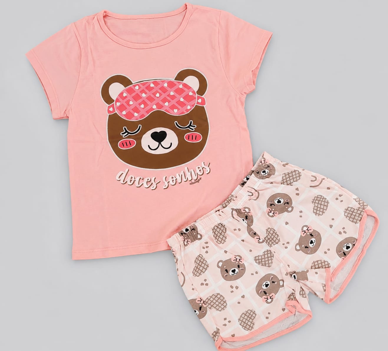 Pijama Infantil Feminino 100% Algodão Ursinha Doces Sonhos