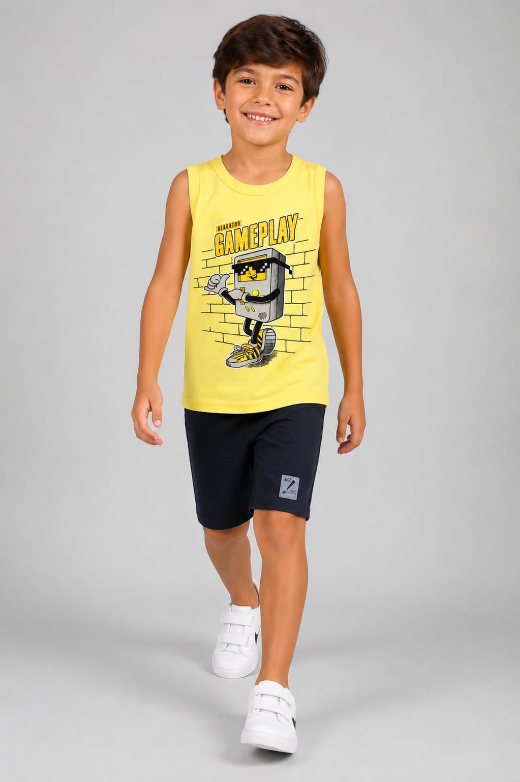 Conjunto Infantil Masculino Regata Gameplay Amarela com Short Marinho