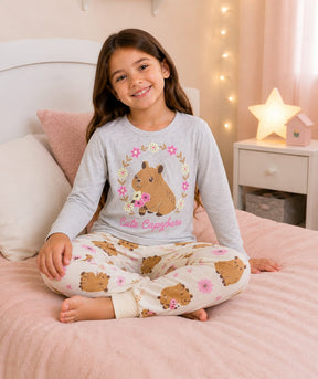 Pijama Infantil Cute Capivara Brilha no Escuro 100% Algodão