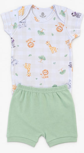 CONJUNTO BEBÊ BODY REGATA + SHORT ESTAMPA SAFARI