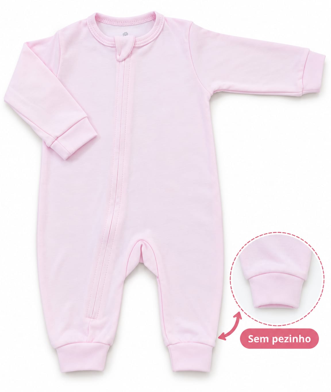 MACACÃO BEBÊ ROSA LISO COM ZÍPER 100% ALGODÃO MALHA PREMIUM