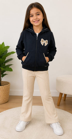 Conjunto Infantil Feminino Soft Tech com Jaqueta e Calça Flare