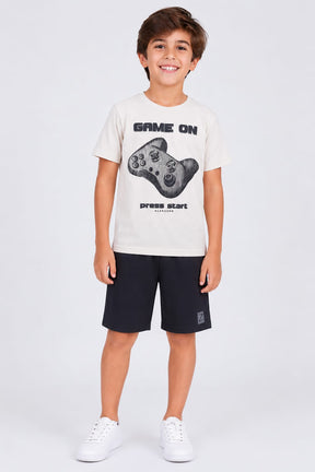 Conjunto Infantil Masculino Game On com Camiseta em Malha Penteada e Short Politel