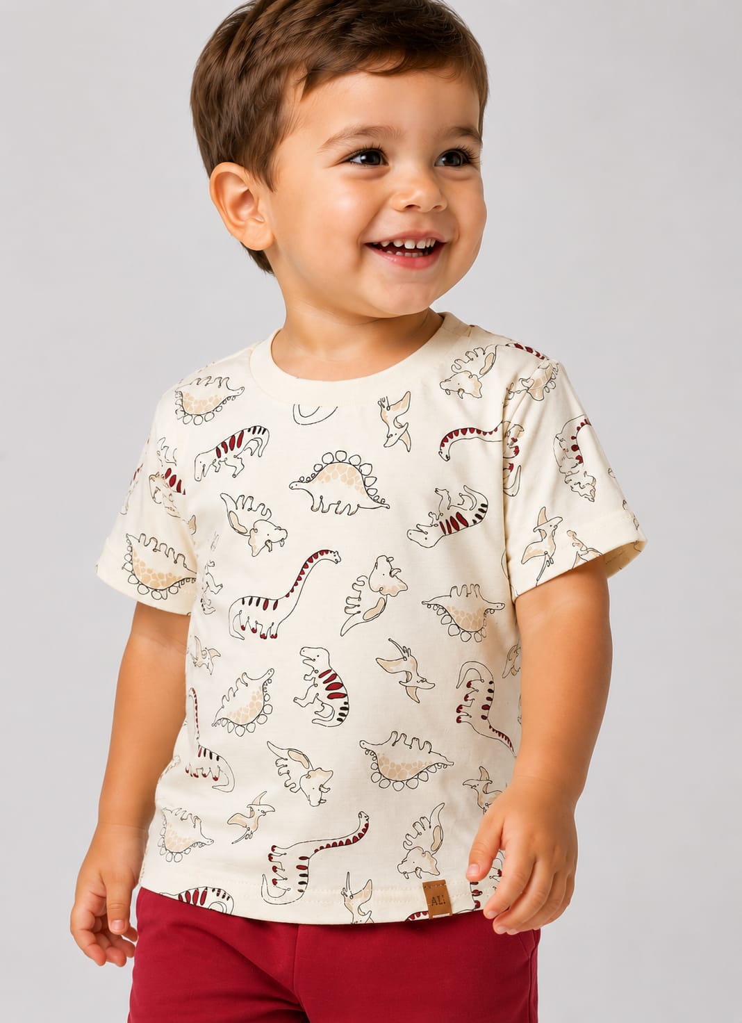 Conjunto Infantil Masculino Dinossauros com Blusa em Malha Penteada e Short em Moletom