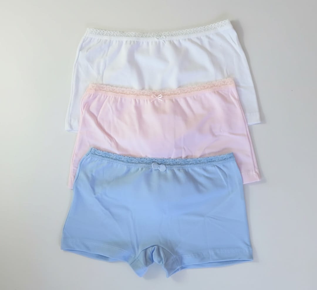 Calcinha Infantil Boxer 100% Algodão – Kit com 3 Peças Confortáveis e Respiráveis