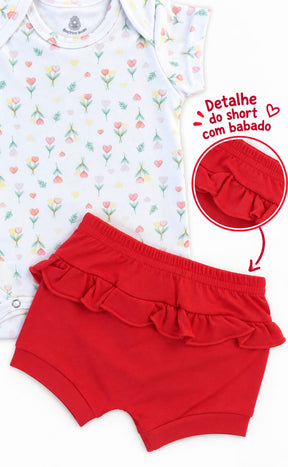 Conjunto Bebê Body e Short Flor de Coração