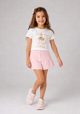 Conjunto Infantil Feminino Blusa e Short "Howdy Girl!" Rosa