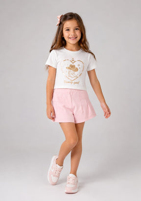 Conjunto Infantil Feminino Blusa e Short "Howdy Girl!" Rosa