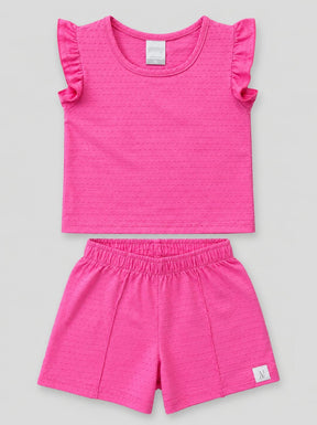 Conjunto Infantil Feminino em Malha Nikko Rosa