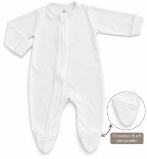MACACÃO BEBÊ BRANCO LISO COM ZÍPER 100% ALGODÃO MALHA PREMIUM