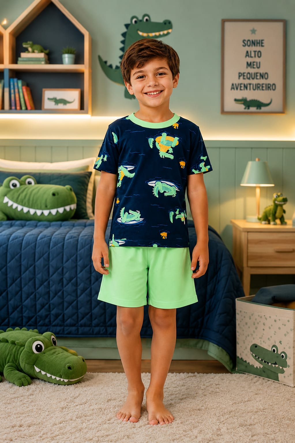 Pijama Infantil Masculino 100% Algodão Estampa Jacaré