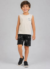 Conjunto Infantil Masculino Regata em Malha Penteada com Short em Moletom Game