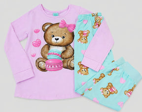 Pijama Infantil Feminino Ursinha – 100% Algodão | Brilha no Escuro