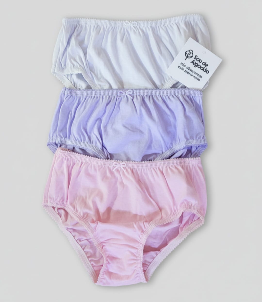 Calcinha Infantil 100% Algodão Lisa – Kit com 3-  Conforto, Suavidade e Liberdade para o Dia a Dia