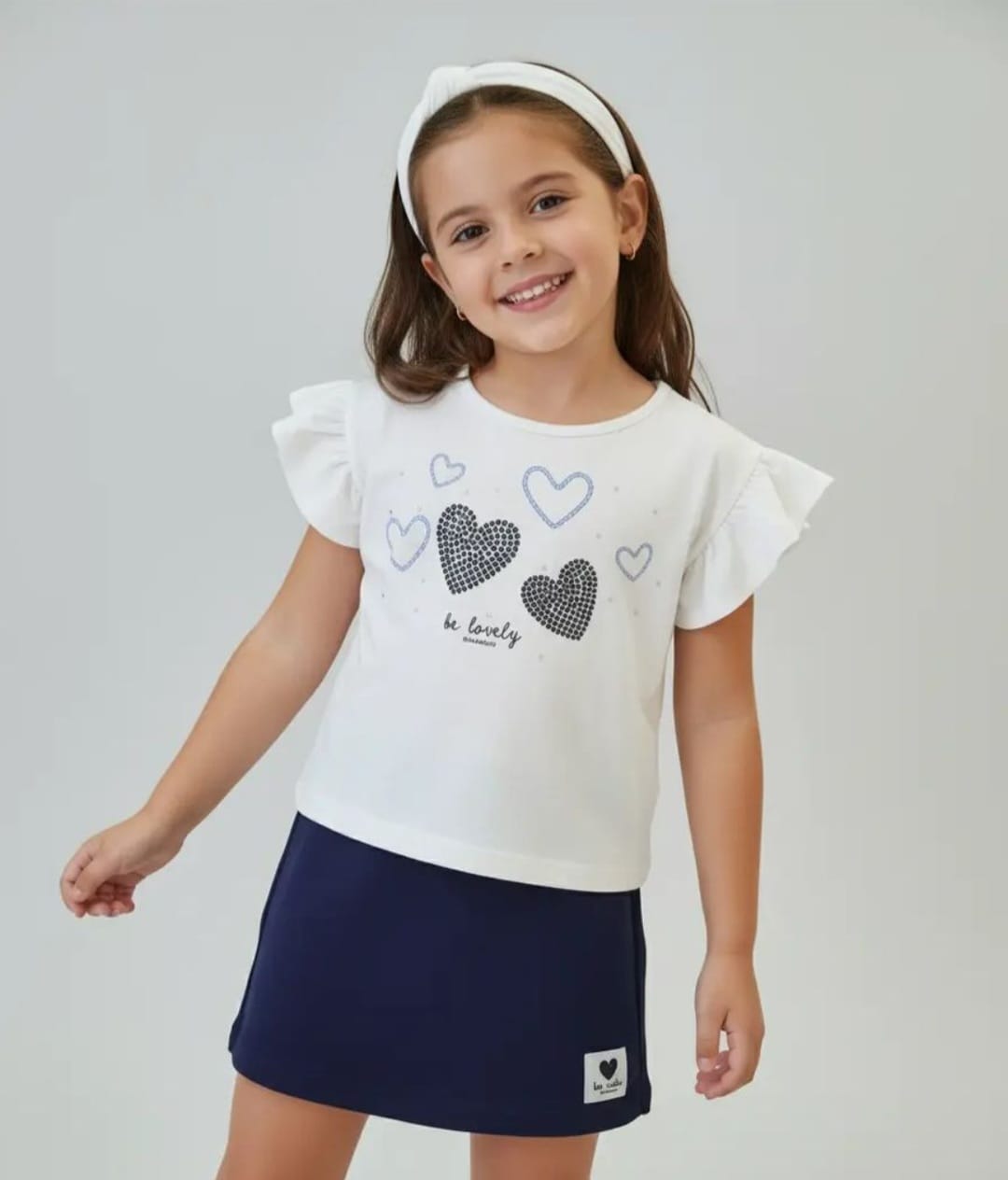 Conjunto Coração Infantil em Algodão com Pontos de Luz e Short Saia Confortável