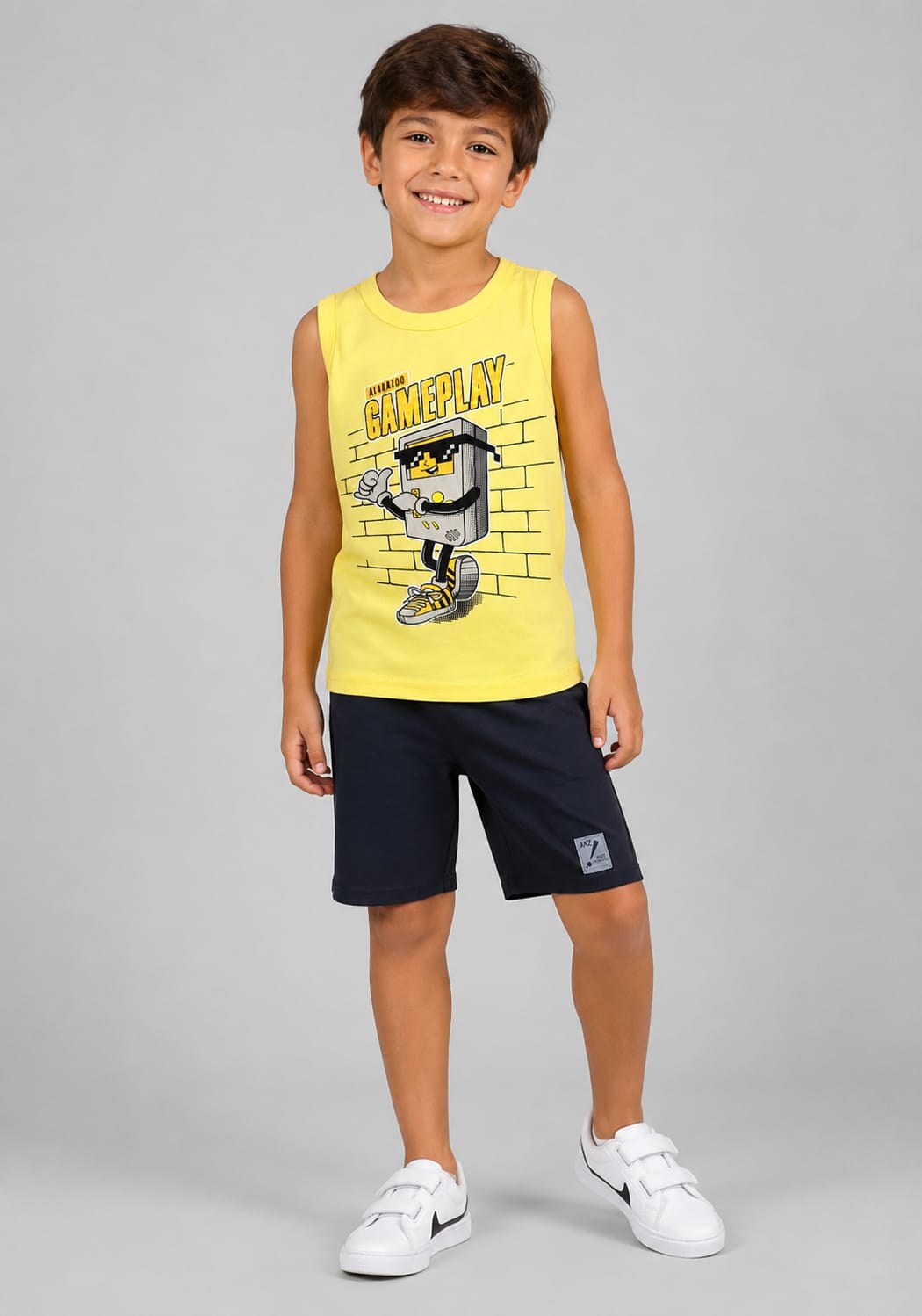 Conjunto Infantil Masculino Regata Gameplay Amarela com Short Marinho
