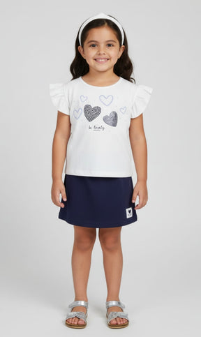 Conjunto Coração Infantil em Algodão com Pontos de Luz e Short Saia Confortável