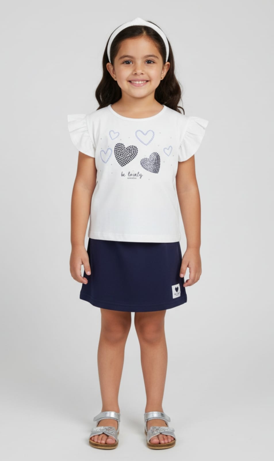 Conjunto Coração Infantil em Algodão com Pontos de Luz e Short Saia Confortável