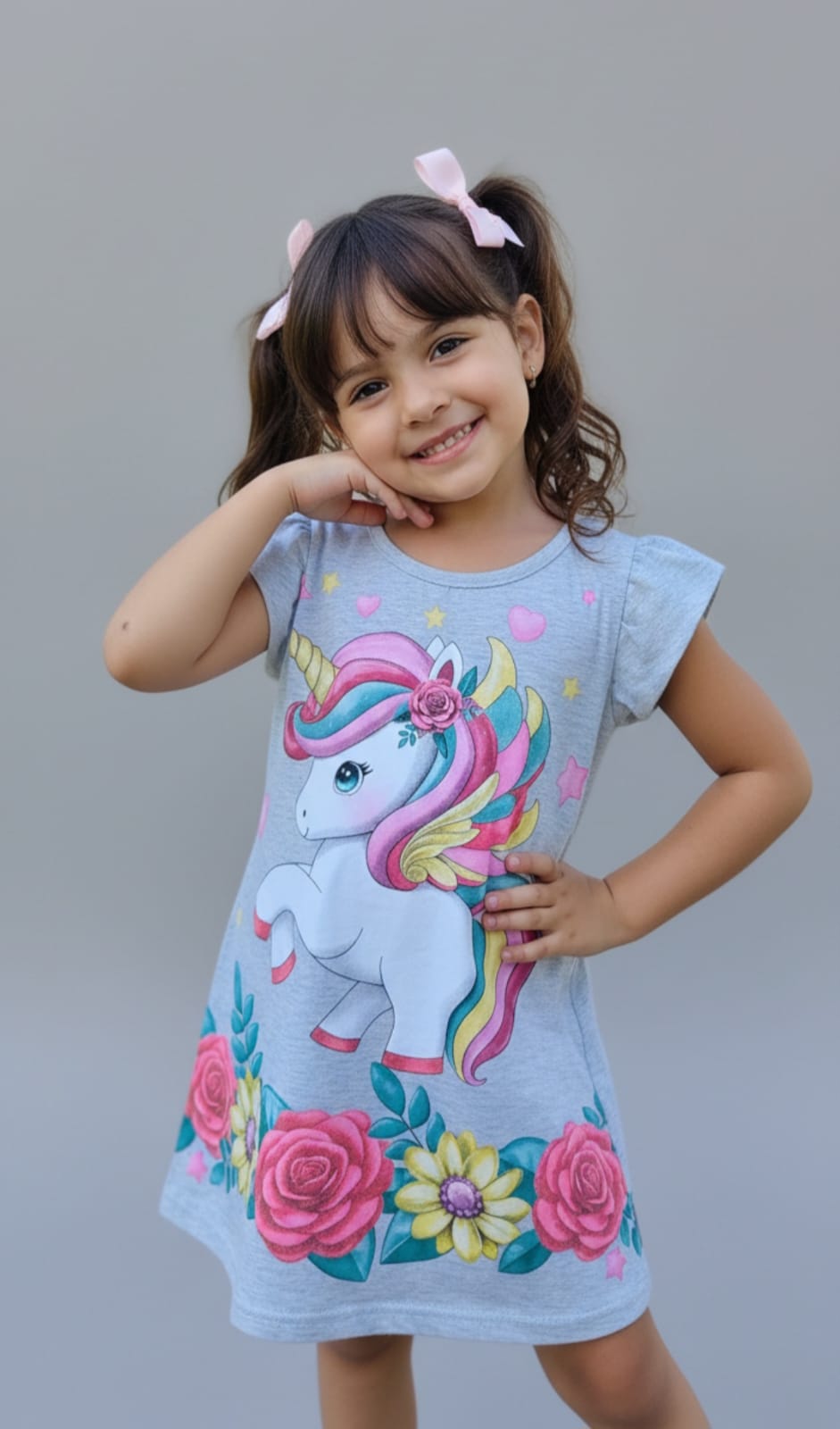 Vestido Unicórnio Infantil em Algodão com Brilho – Conforto, Magia e Estilo para o Dia a Dia
