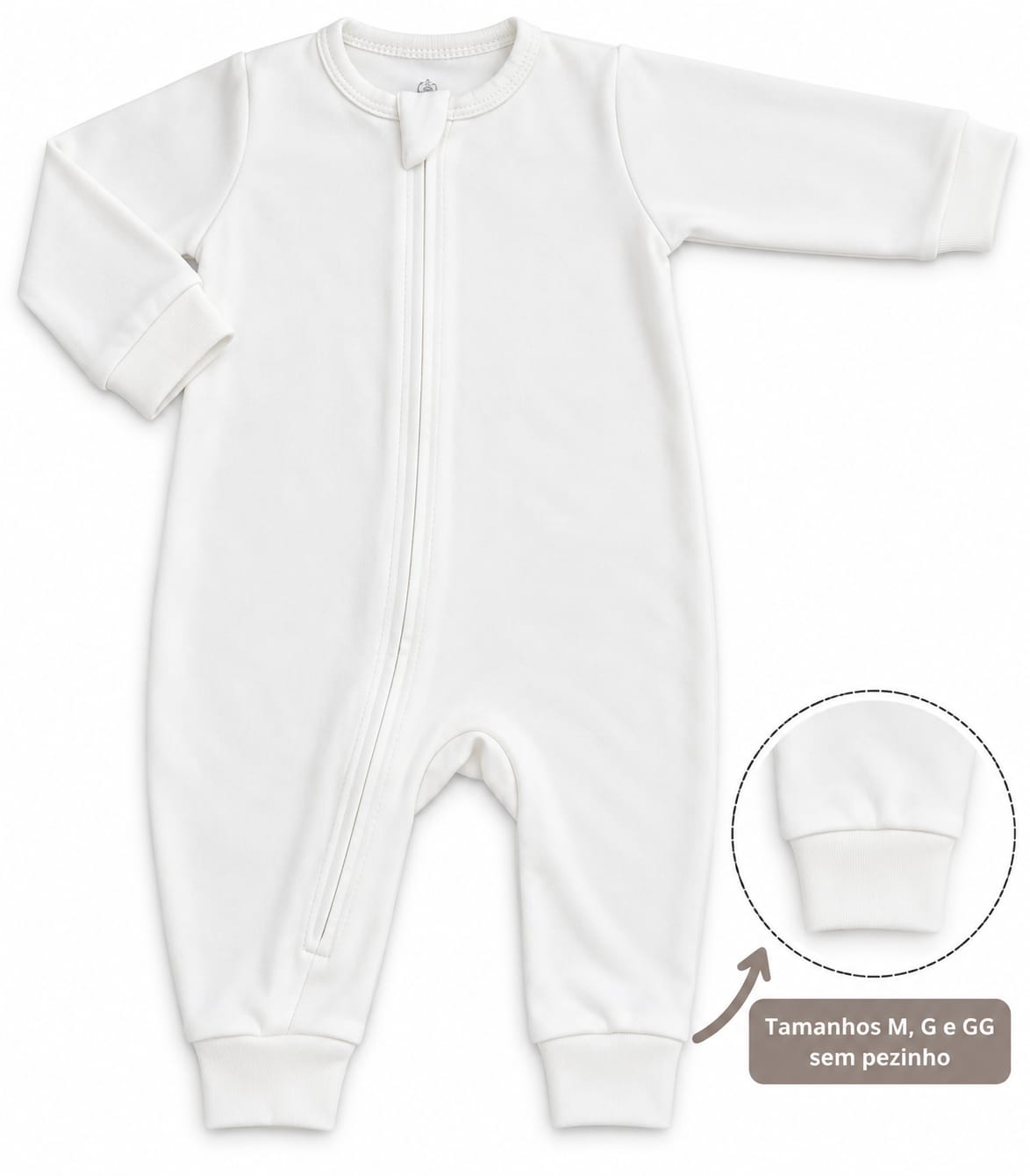 MACACÃO BEBÊ BRANCO LISO COM ZÍPER 100% ALGODÃO MALHA PREMIUM
