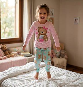 Pijama Infantil Feminino Ursinha – 100% Algodão | Brilha no Escuro