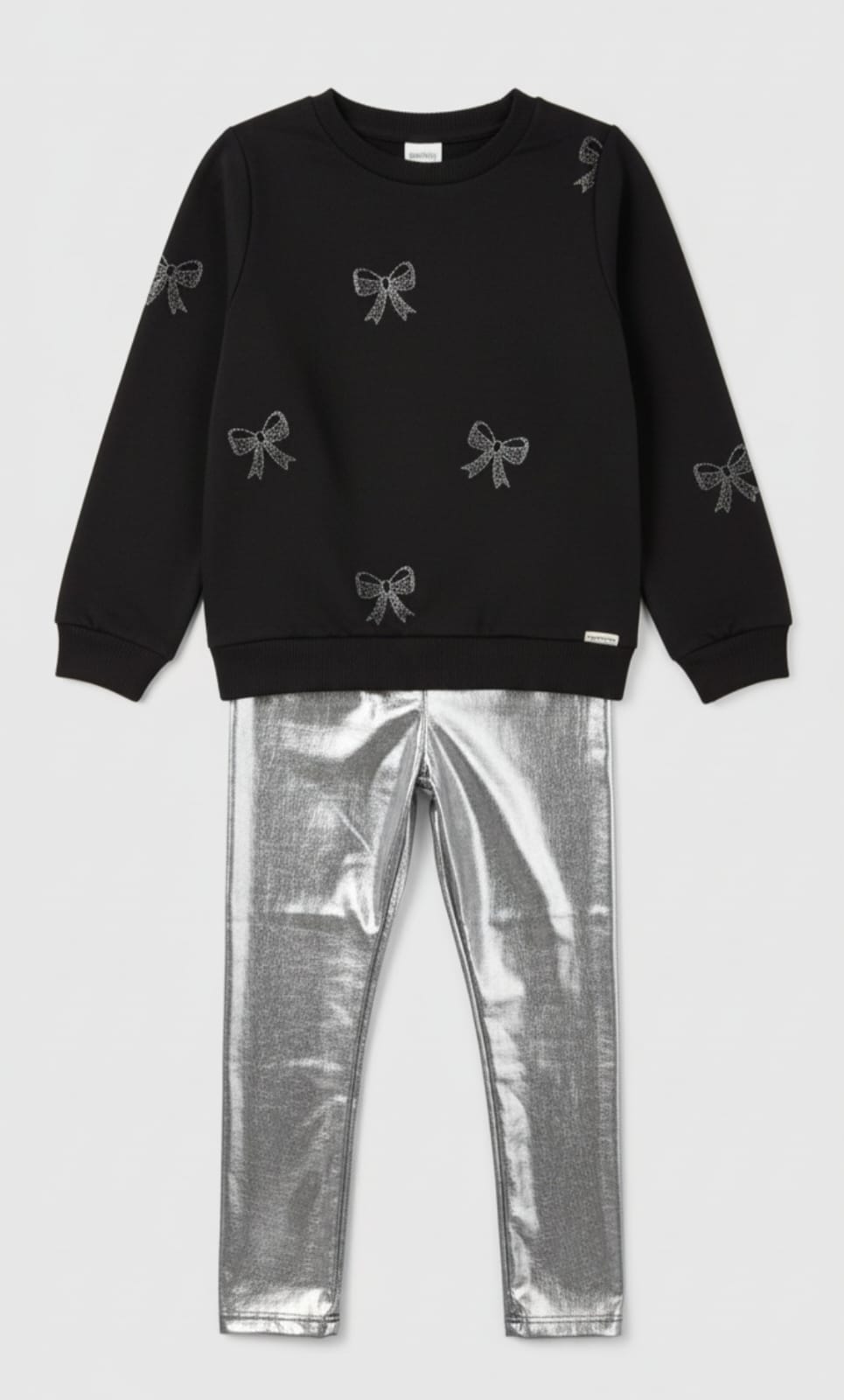 Conjunto Moletom e Legging Prateada Laço Infantil