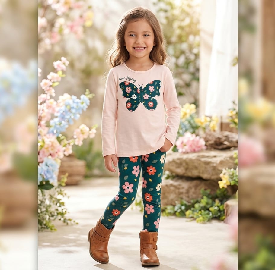 Conjunto Meia Estação Borboleta Infantil Menina – Conforto em Algodão e Estampa Encantadora