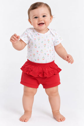 Conjunto Bebê Body e Short Flor de Coração
