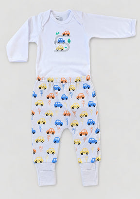 Conjunto Bebê Body Manga Longa + Calça Estampa Carrinho