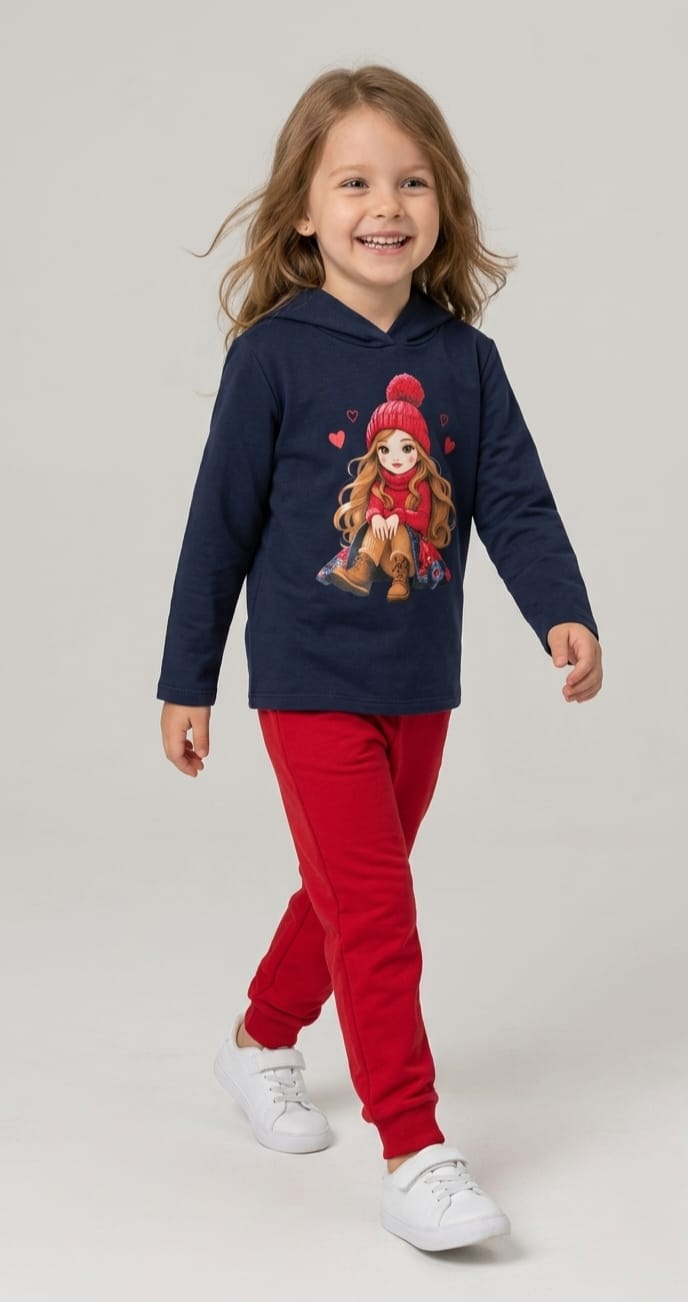 Conjunto de Moletom com Capuz Menina Infantil 100% Algodão – Conforto Quentinho e Estilo para o Dia a Dia