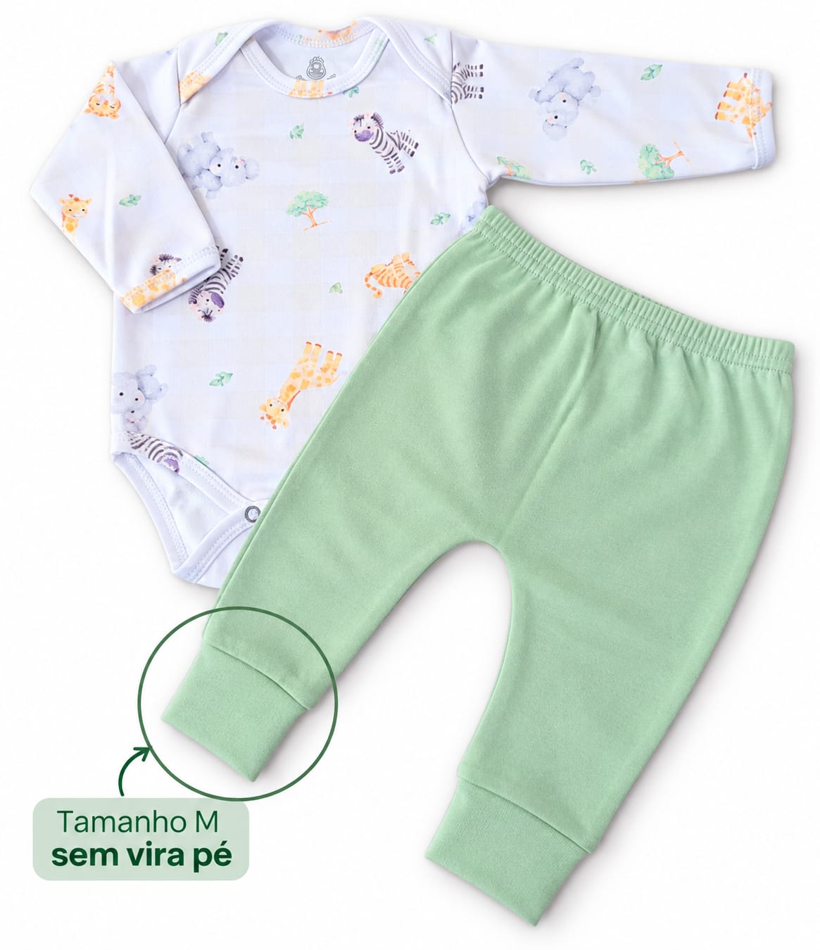 CONJUNTO BEBÊ BODY MANGA LONGA + CALÇA ESTAMPA SAFARI