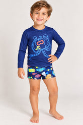 CONJUNTO INFANTIL MENINO UP BABY BLUSA UV 50+ E SUNGA