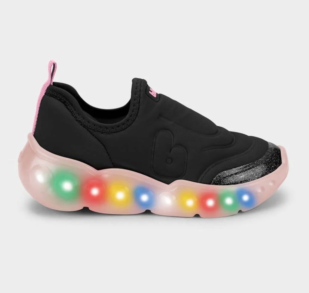 Tênis Infantil de Luz Bibi Roller Celebration 3.0 Preto com Rosa