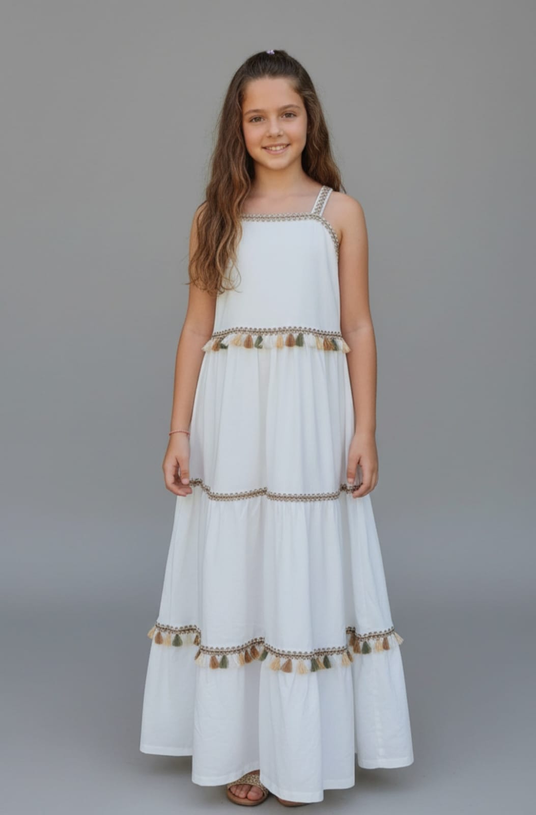 Vestido Longo Étnico Infantil Forrado – Leve, Elegante e Confortável para Momentos Especiais