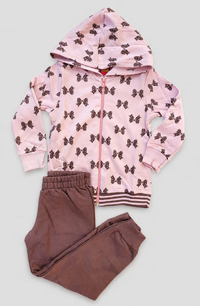 Conjunto Infantil Moletom Peluciado com Capuz e Estampa de Laços