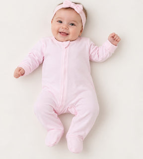 MACACÃO BEBÊ ROSA LISO COM ZÍPER 100% ALGODÃO MALHA PREMIUM