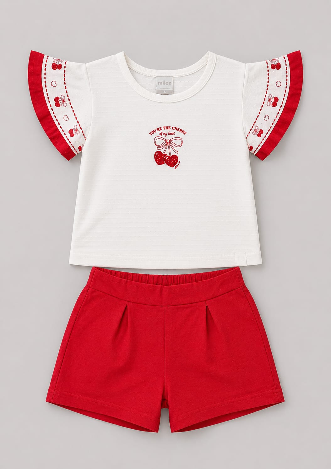 Conjunto Infantil Feminino Blusa e Short em Malha Nikko Estampa Cerejas